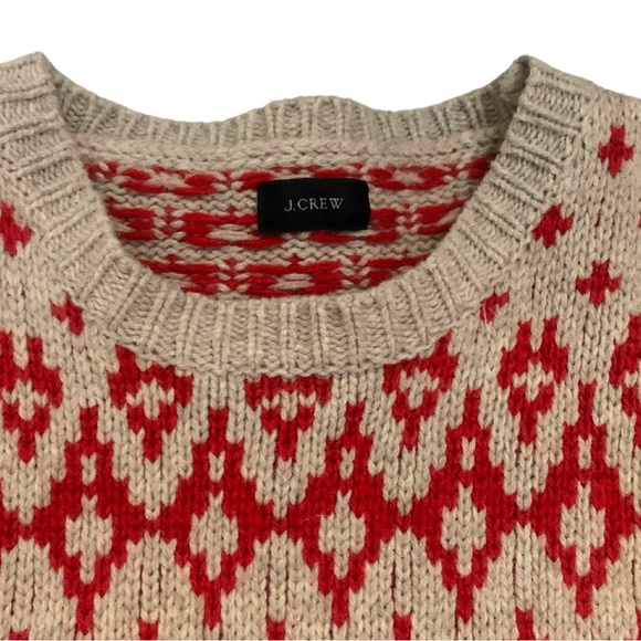 J. Crew Relaxed Wool Beige Red Chunky Sweater Crewneck Size Small Christmas - Picture 2 of 7